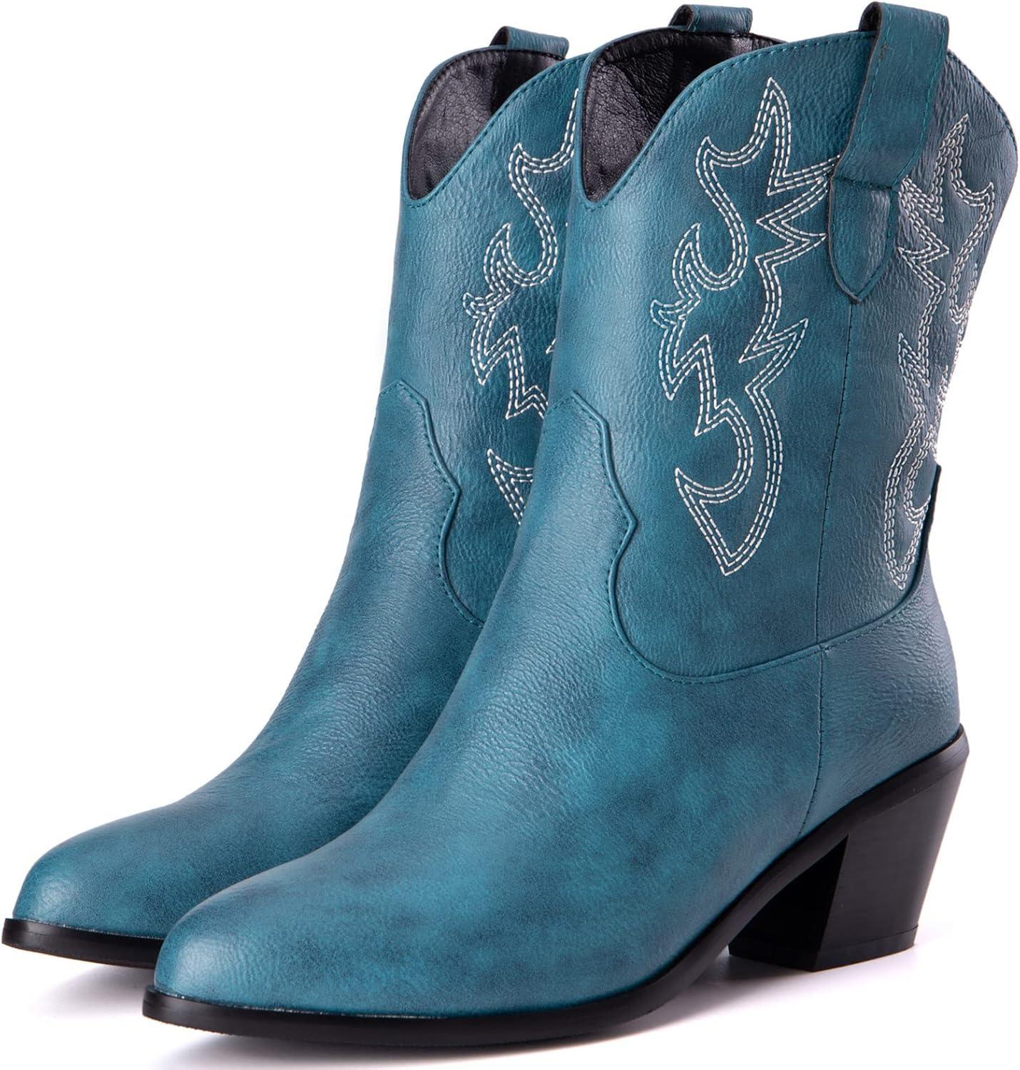 image:imageKurzwelle WesternCowboystiefel mit Spitzen Zehen und BlockabstzenBleu