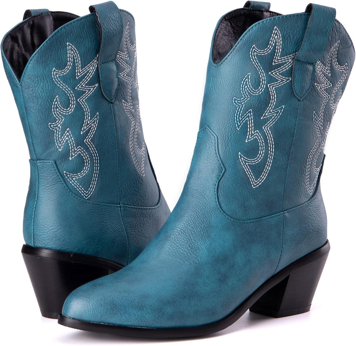 image:imageKurzwelle WesternCowboystiefel mit Spitzen Zehen und BlockabstzenBleu