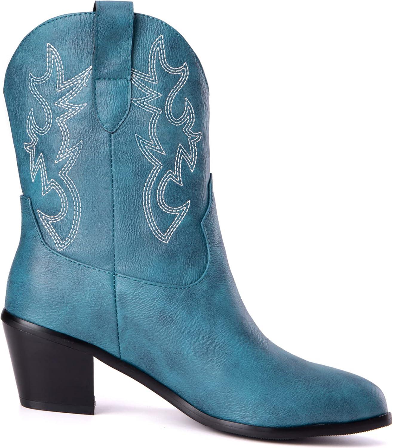 image:imageKurzwelle WesternCowboystiefel mit Spitzen Zehen und BlockabstzenBleu