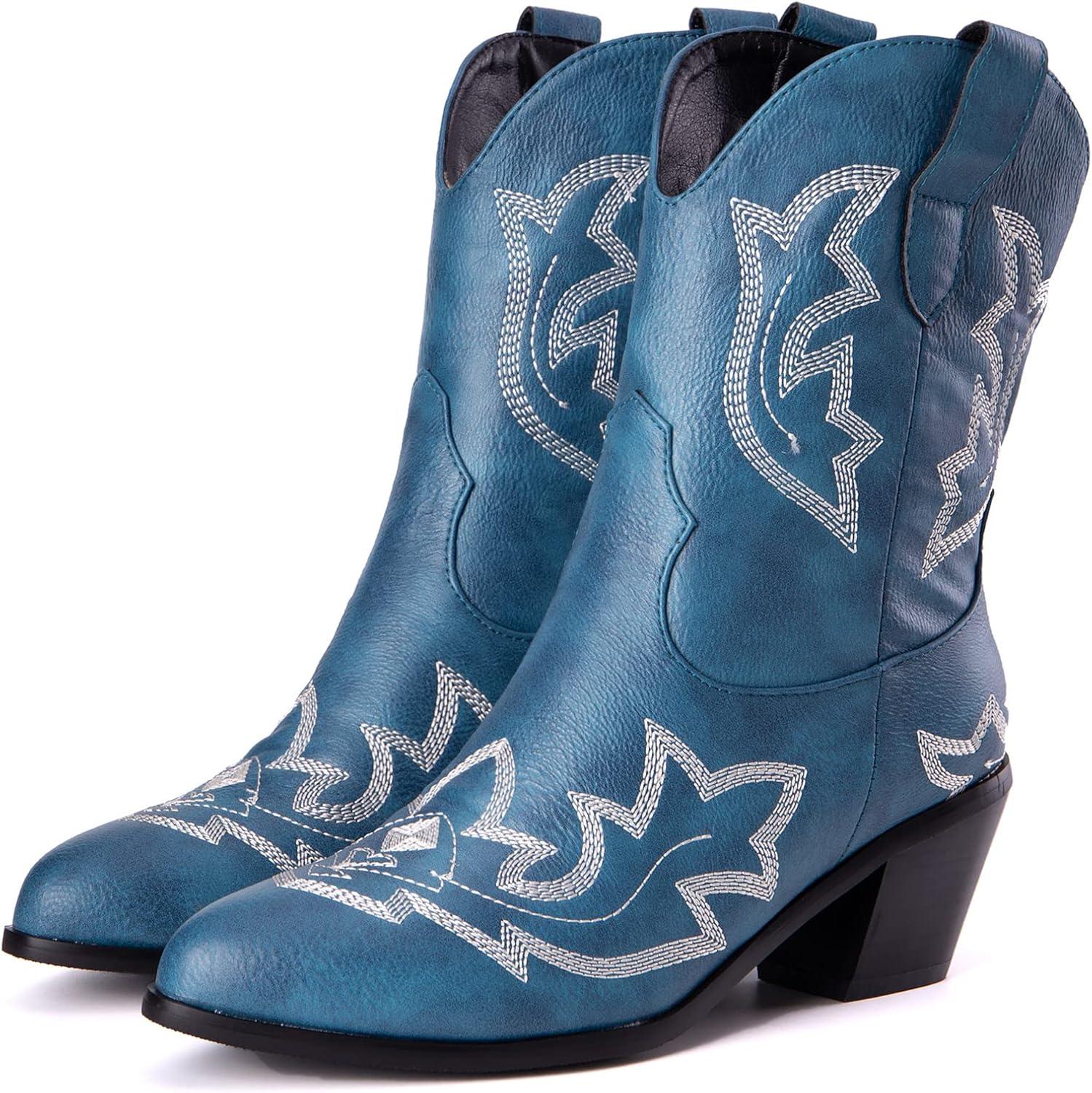 image:imageKurzwelle WesternCowboystiefel mit Spitzen Zehen und BlockabstzenBleu1