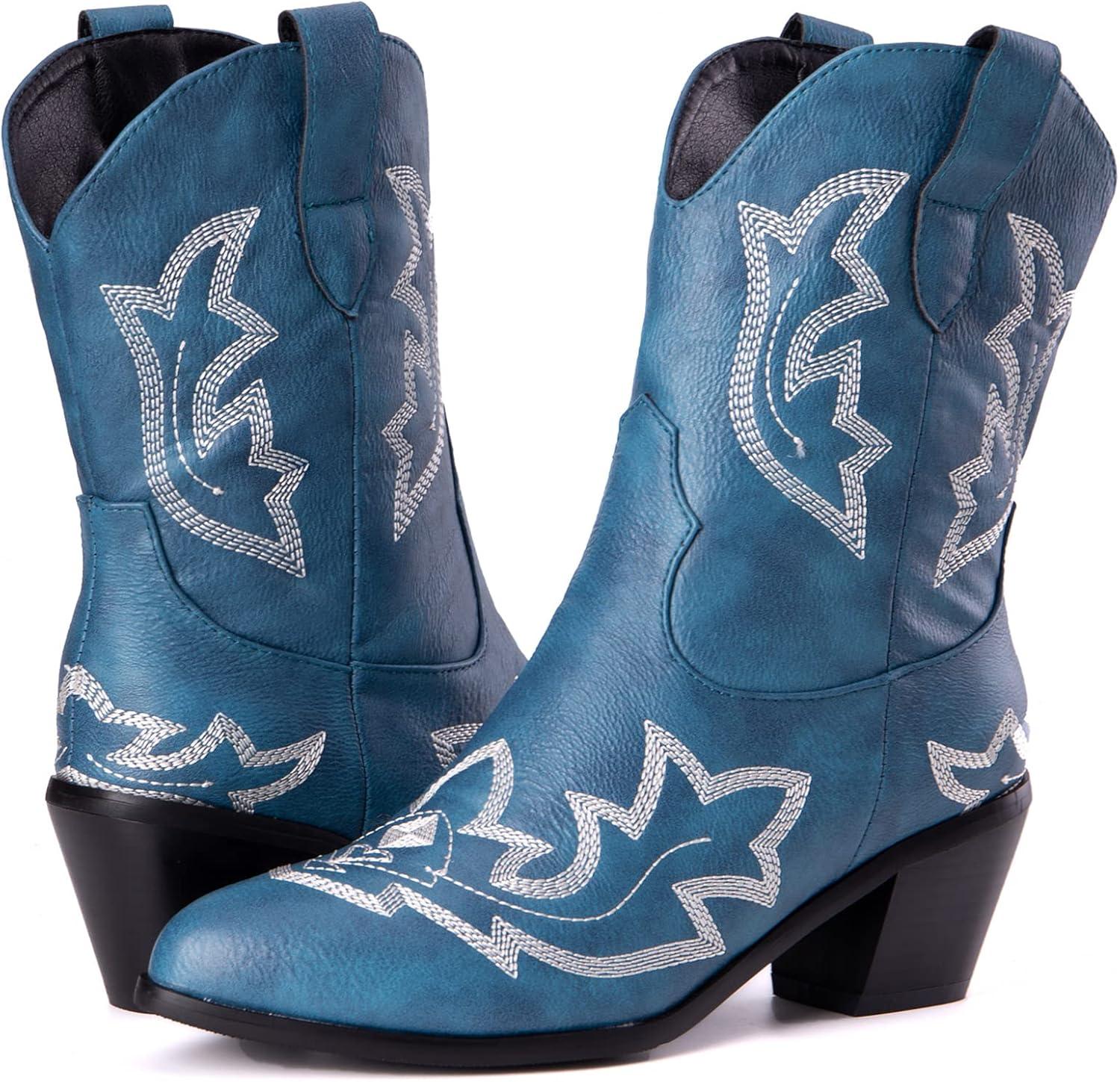 image:imageKurzwelle WesternCowboystiefel mit Spitzen Zehen und BlockabstzenBleu1