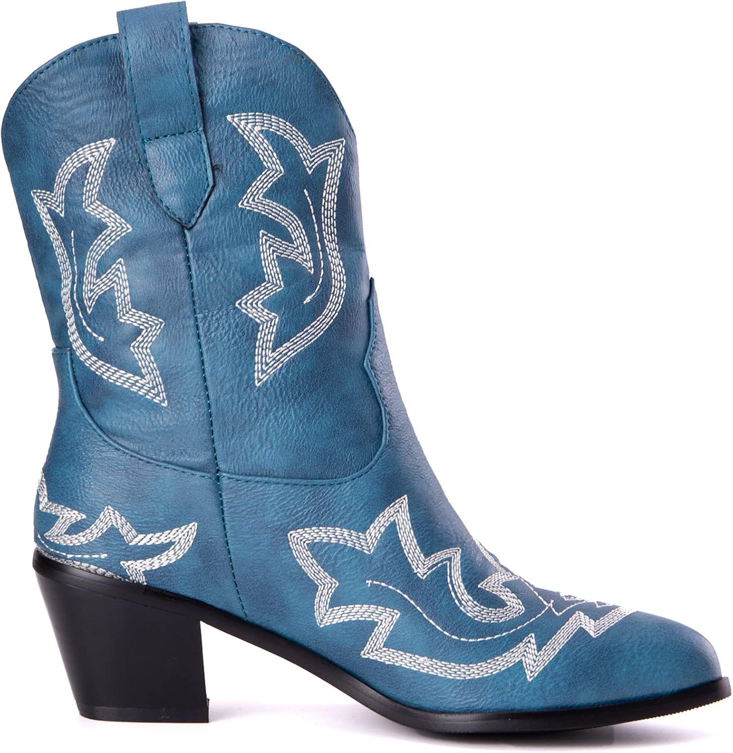 image:imageKurzwelle WesternCowboystiefel mit Spitzen Zehen und BlockabstzenBleu1