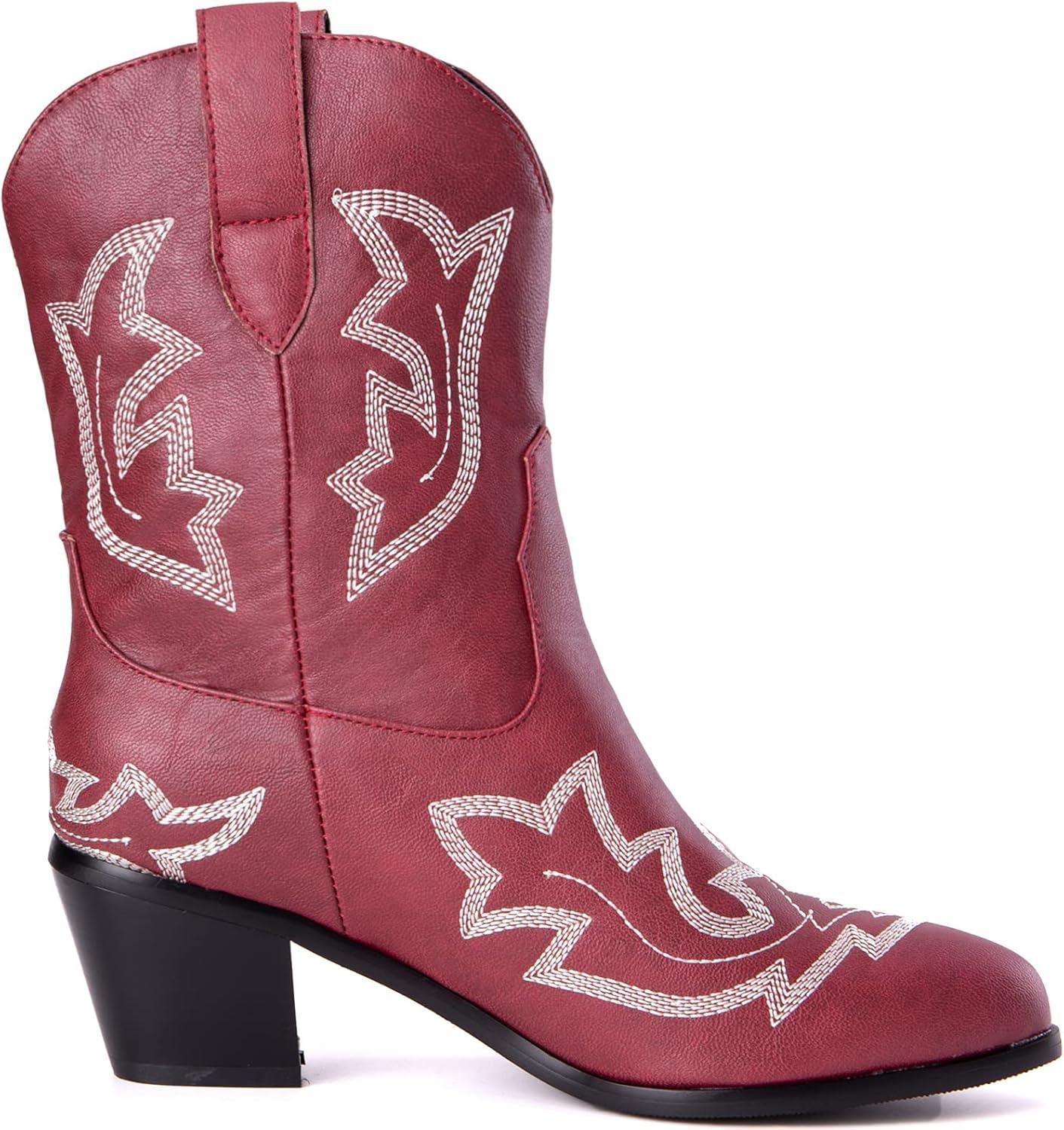 image:imageKurzwelle WesternCowboystiefel mit Spitzen Zehen und BlockabstzenBordeaux 1