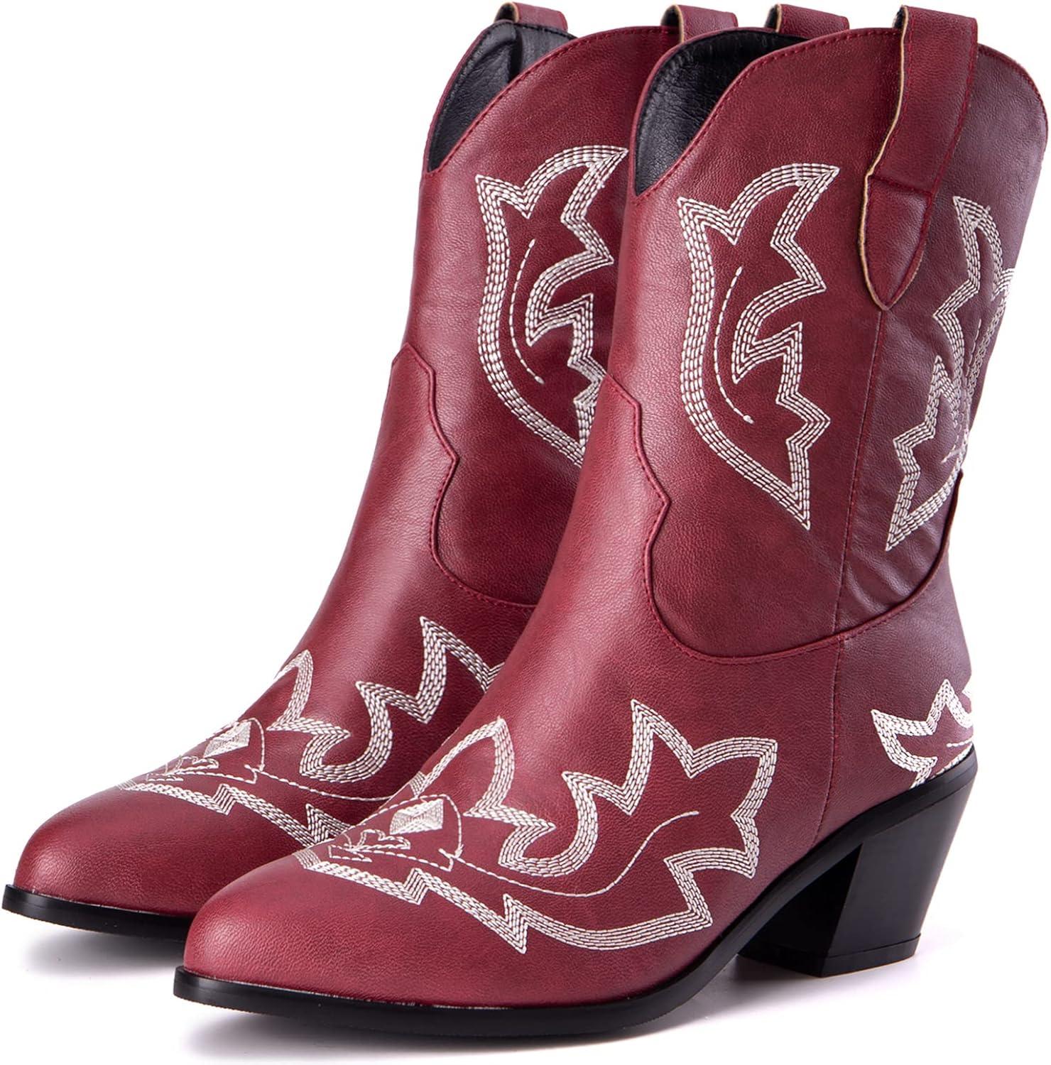 image:imageKurzwelle WesternCowboystiefel mit Spitzen Zehen und BlockabstzenBordeaux 1