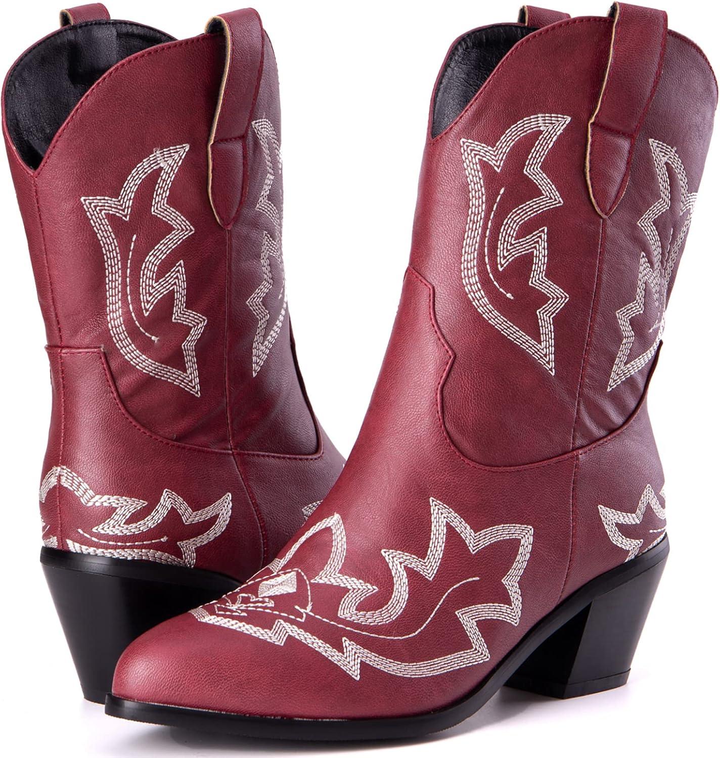 image:imageKurzwelle WesternCowboystiefel mit Spitzen Zehen und BlockabstzenBordeaux 1