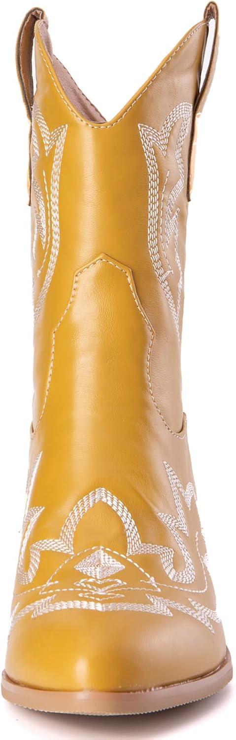 image:imageKurzwelle WesternCowboystiefel mit Spitzen Zehen und BlockabstzenJaune1