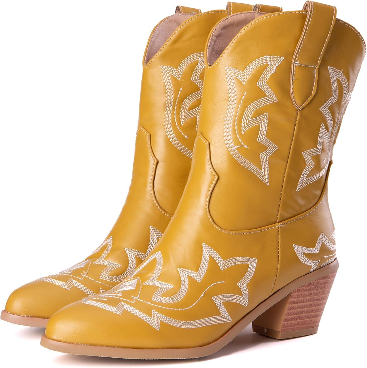 image:imageKurzwelle WesternCowboystiefel mit Spitzen Zehen und BlockabstzenJaune1