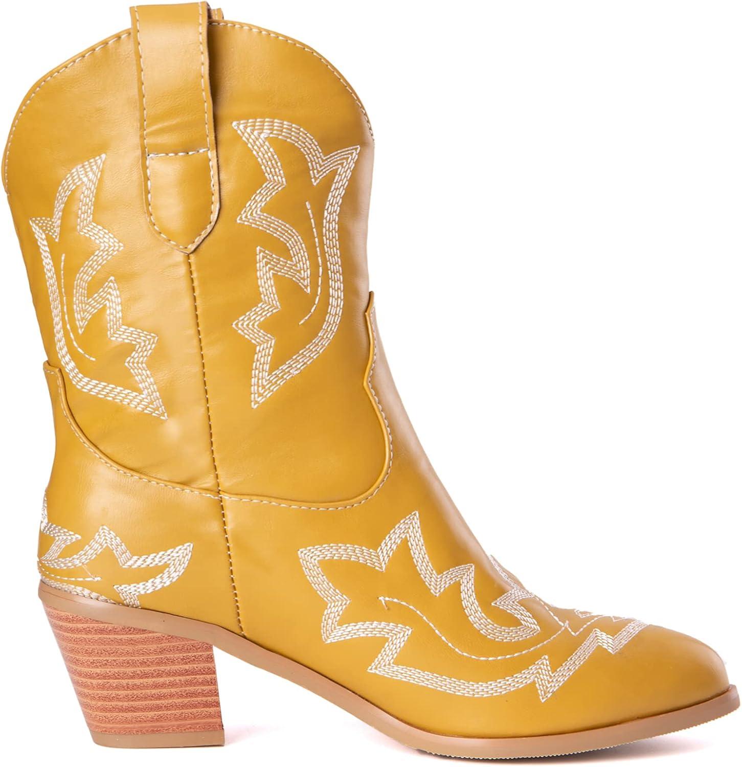 image:imageKurzwelle WesternCowboystiefel mit Spitzen Zehen und BlockabstzenJaune1