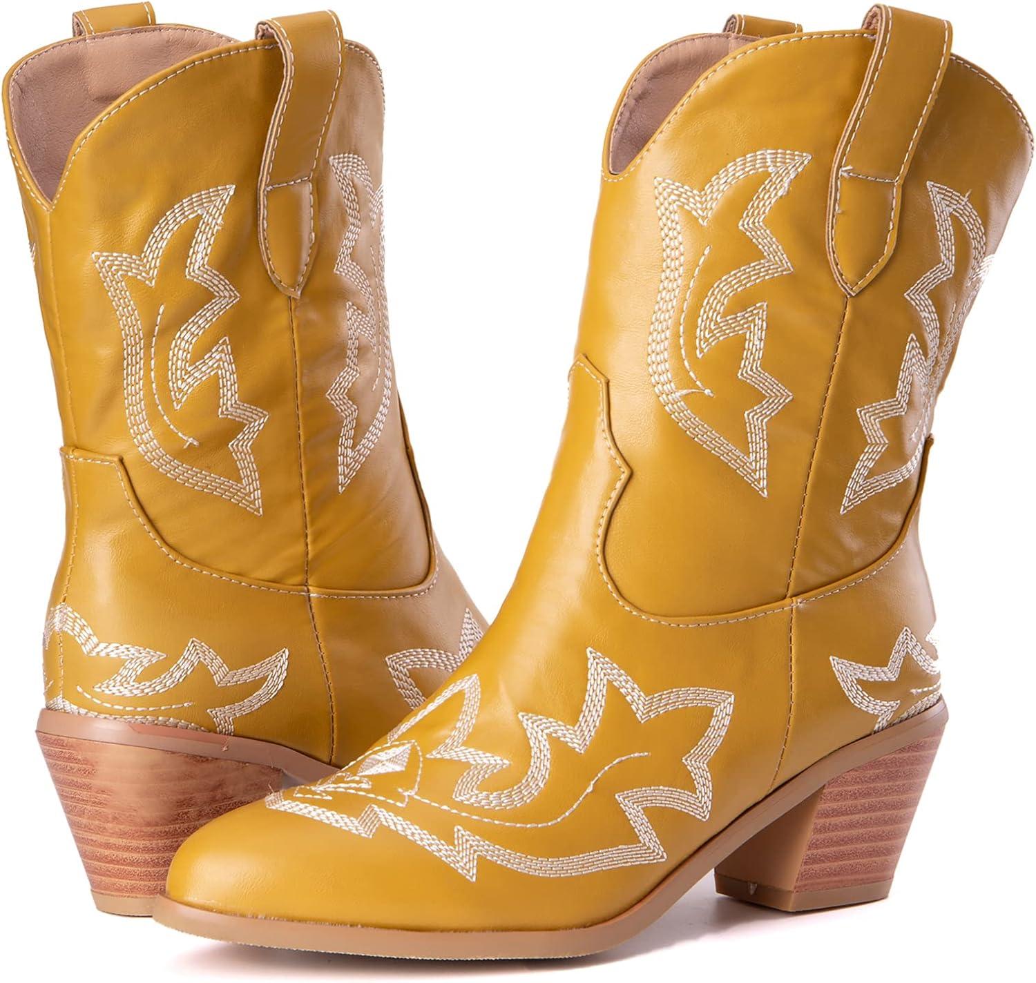 image:imageKurzwelle WesternCowboystiefel mit Spitzen Zehen und BlockabstzenJaune1