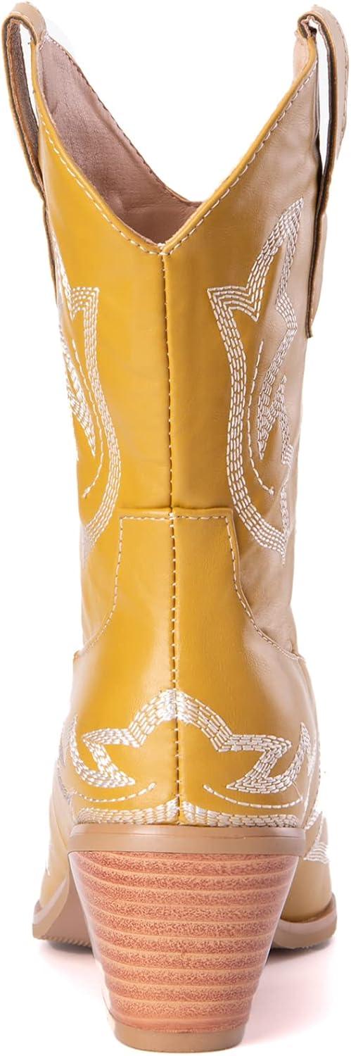image:imageKurzwelle WesternCowboystiefel mit Spitzen Zehen und BlockabstzenJaune1