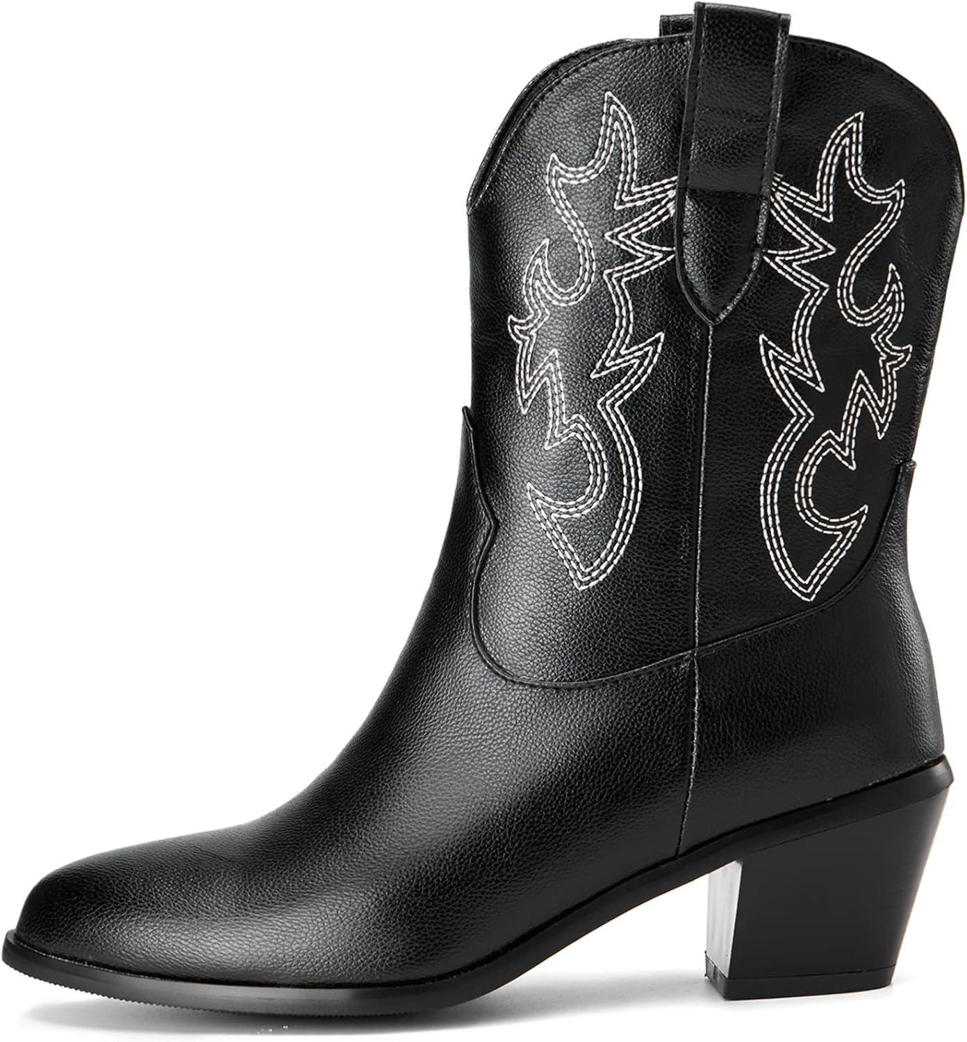 image:imageKurzwelle WesternCowboystiefel mit Spitzen Zehen und BlockabstzenNoir