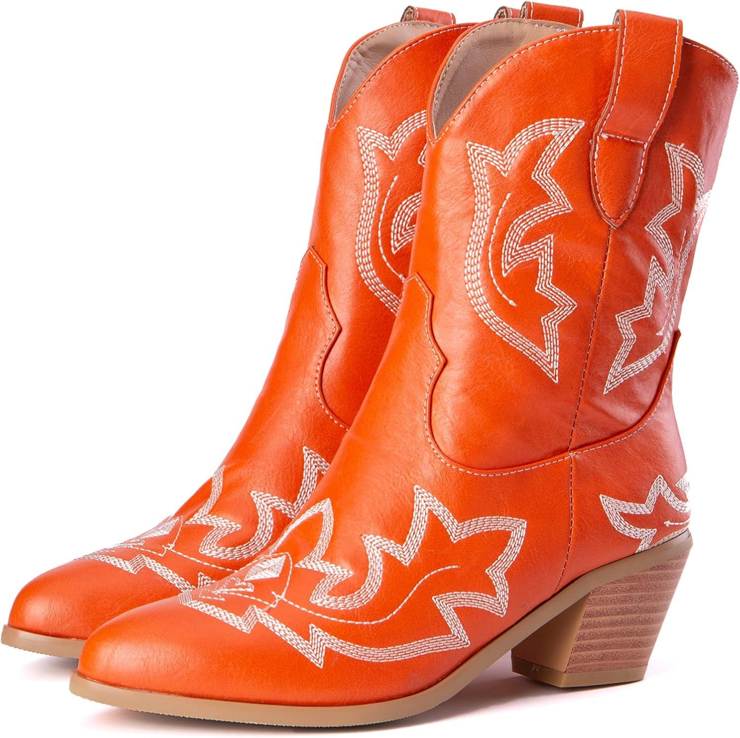 image:imageKurzwelle WesternCowboystiefel mit Spitzen Zehen und BlockabstzenOrange1