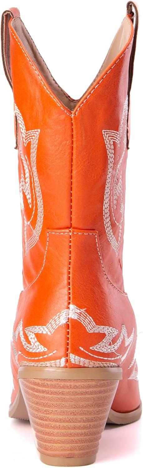 image:imageKurzwelle WesternCowboystiefel mit Spitzen Zehen und BlockabstzenOrange1