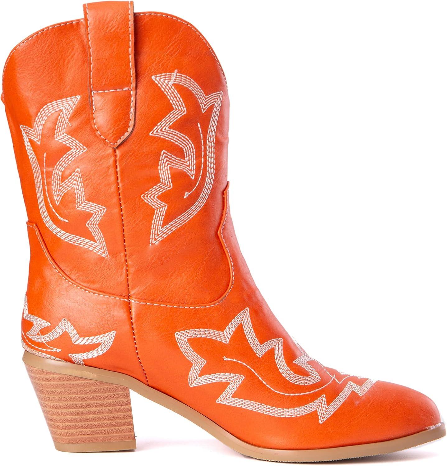 image:imageKurzwelle WesternCowboystiefel mit Spitzen Zehen und BlockabstzenOrange1