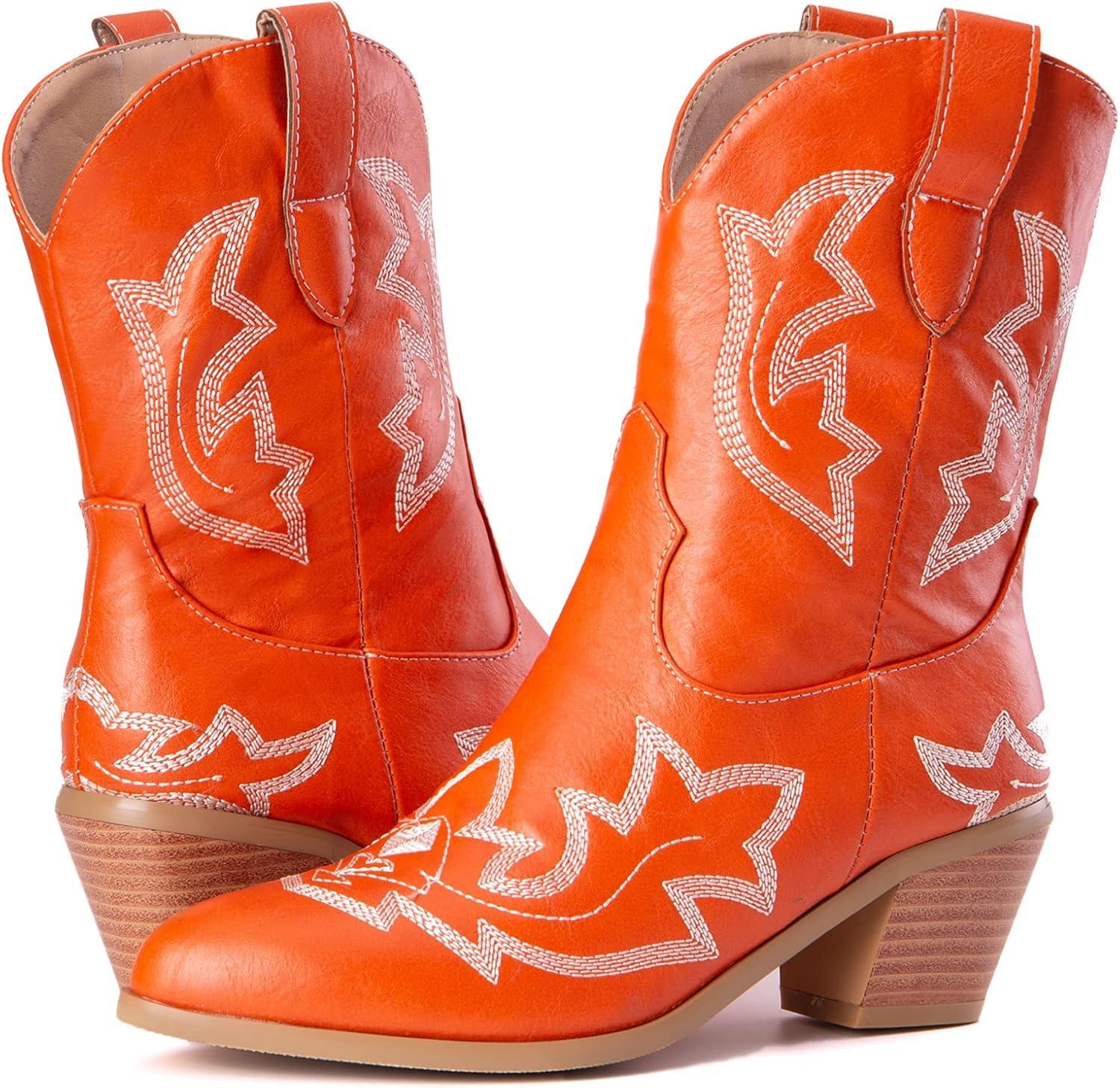image:imageKurzwelle WesternCowboystiefel mit Spitzen Zehen und BlockabstzenOrange1