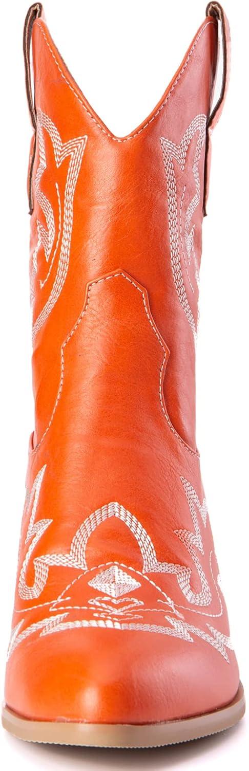 image:imageKurzwelle WesternCowboystiefel mit Spitzen Zehen und BlockabstzenOrange1