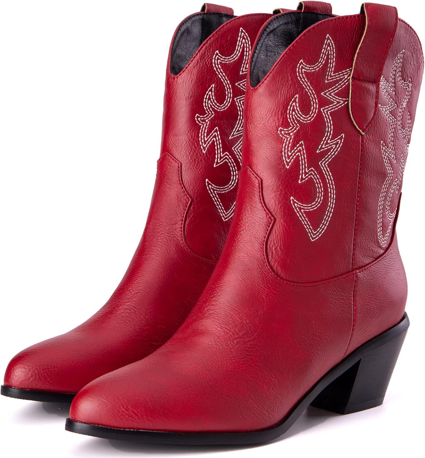 image:imageKurzwelle WesternCowboystiefel mit Spitzen Zehen und BlockabstzenRouge