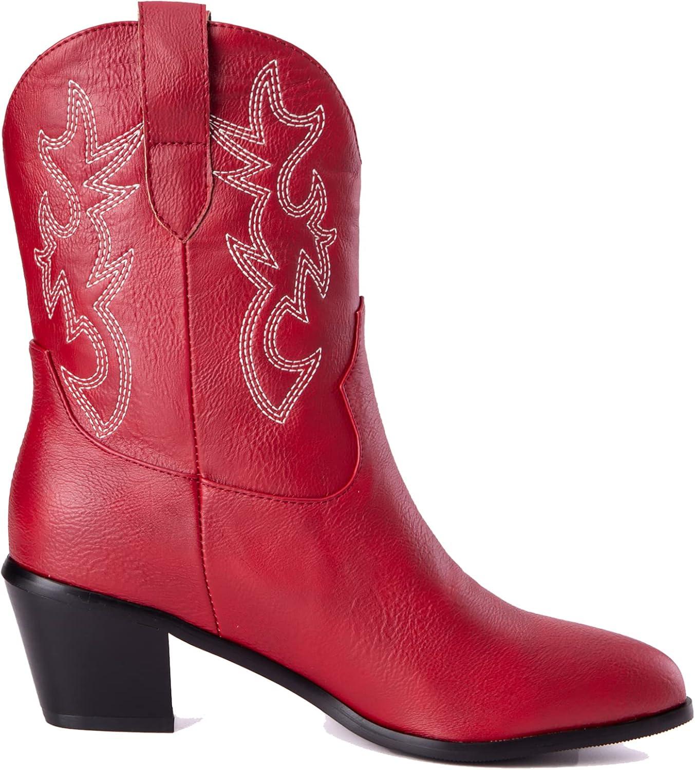 image:imageKurzwelle WesternCowboystiefel mit Spitzen Zehen und BlockabstzenRouge