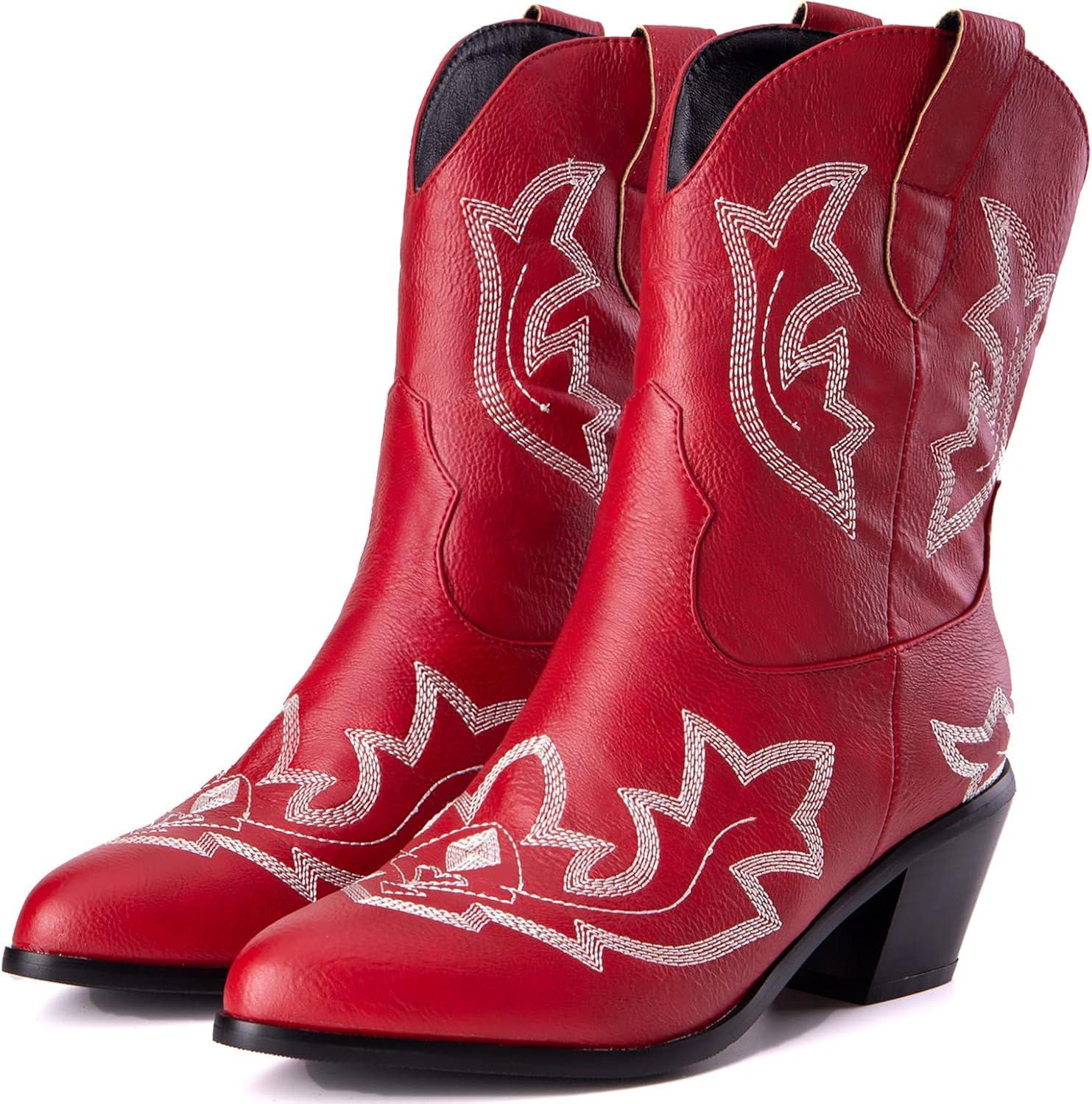 image:imageKurzwelle WesternCowboystiefel mit Spitzen Zehen und BlockabstzenRouge1