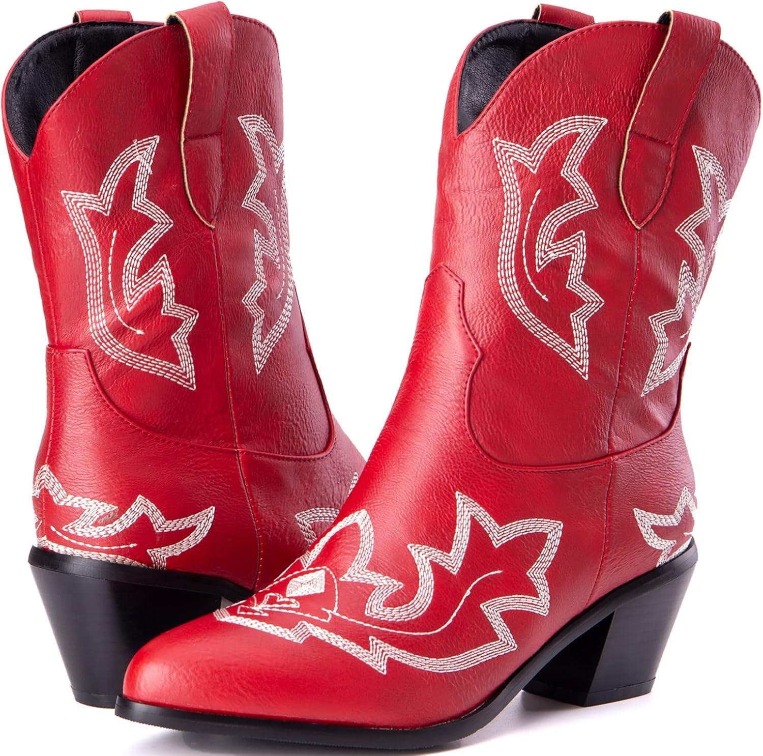 image:imageKurzwelle WesternCowboystiefel mit Spitzen Zehen und BlockabstzenRouge1
