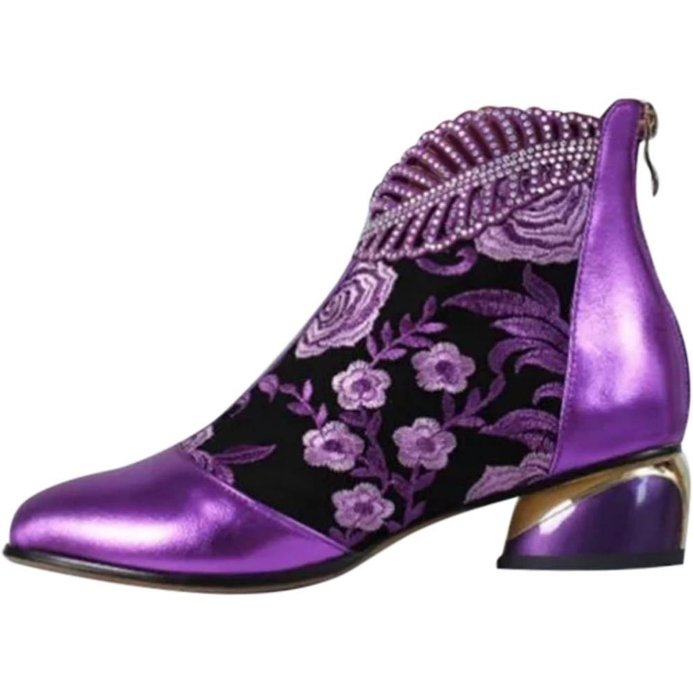 image:imageBottines noires pour femme avec talon Bottes dt pour femme Motif perfor Lgres Chaussures de danse modernes Respirantes Avec fleurs Bottes western paillettes Bottes gothiquesLilas