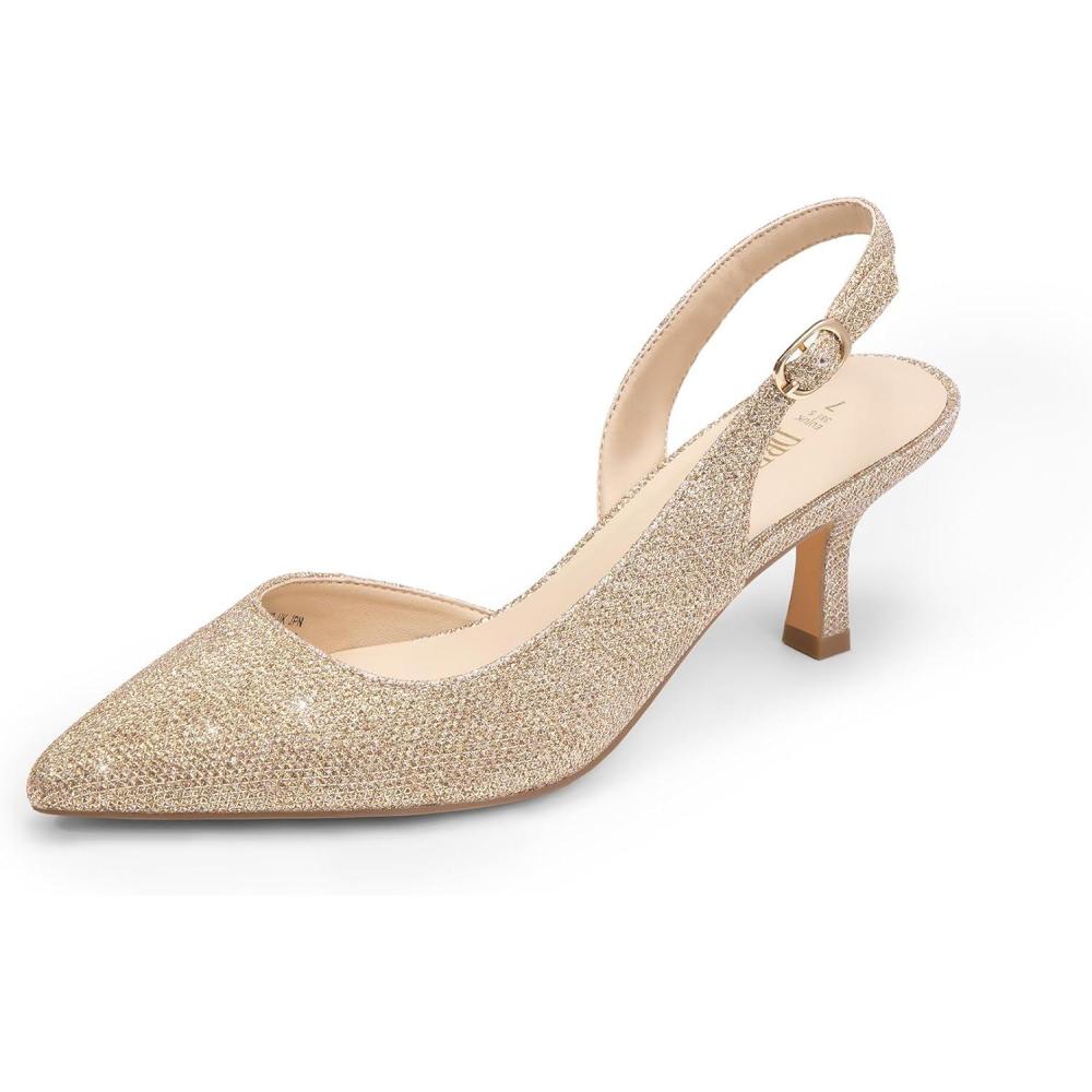 image:imageDREAM PAIRS Escarpins Femme avec Petits Talons lgantes Chaussure Talon Confortable et Classique SDPU2444WPaillettes Dores