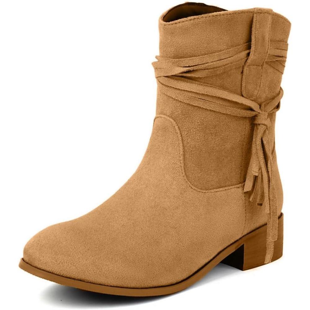 image:imageENEN Santiag Femme Cuir Western Taille 3439 Santiag Femme Gros Mollet Bottes Cowboy Talon Haut Bottes Western Country pour TrekkingFg27 Beige