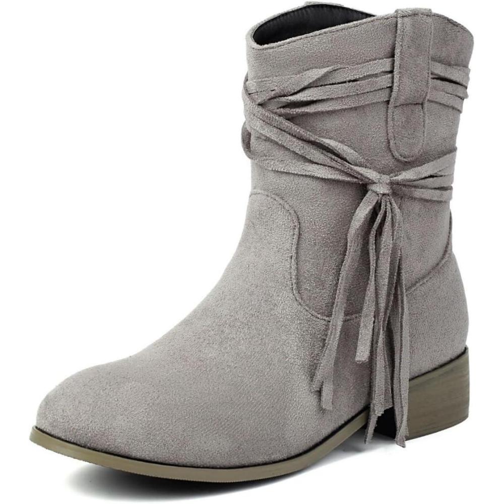 image:imageENEN Santiag Femme Cuir Western Taille 3439 Santiag Femme Gros Mollet Bottes Cowboy Talon Haut Bottes Western Country pour TrekkingFg27 Gris