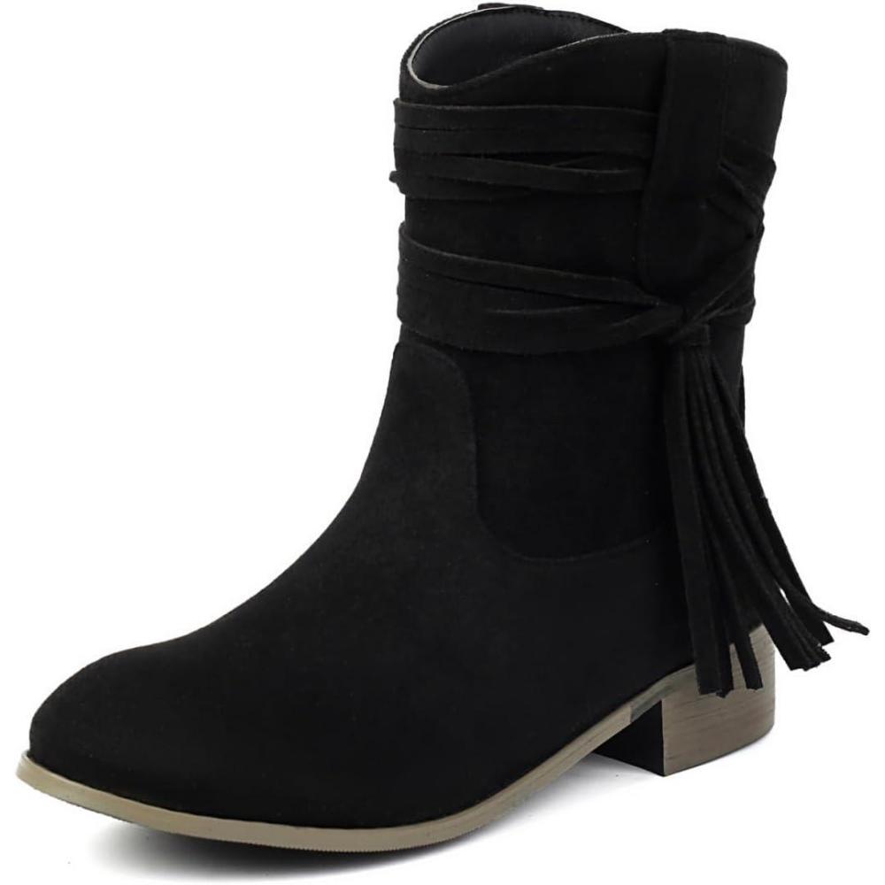 image:imageENEN Santiag Femme Cuir Western Taille 3439 Santiag Femme Gros Mollet Bottes Cowboy Talon Haut Bottes Western Country pour TrekkingFg27 Noir