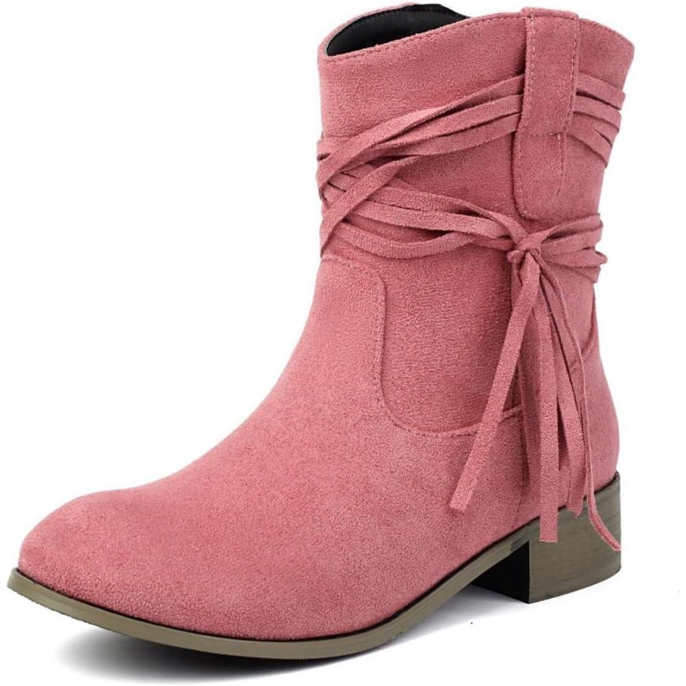 image:imageENEN Santiag Femme Cuir Western Taille 3439 Santiag Femme Gros Mollet Bottes Cowboy Talon Haut Bottes Western Country pour TrekkingFg27 Rose