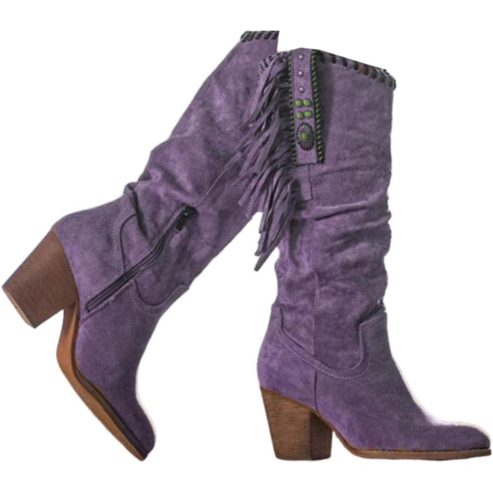 image:imageENEN Santiag Femme Cuir Western Taille 3443 Santiag Femme Gros Mollet Bottes Cowboy Talon Haut avec Fermeture clair Bottes Western Country pour Trekking1901 Violet