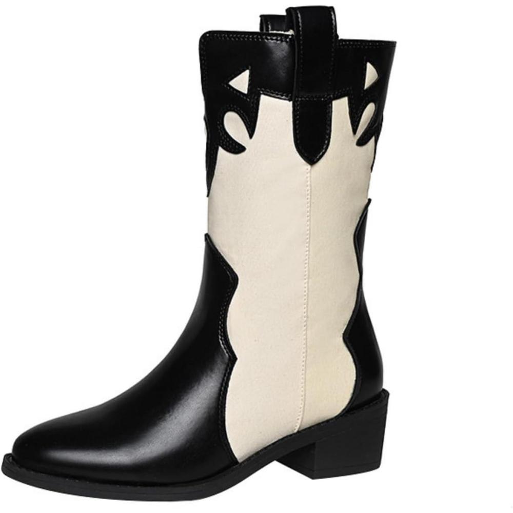 image:imageENEN Santiag Femme Cuir Western Taille 3543 Santiag Femme Gros Mollet Bottes Cowboy Talon Haut avec Fermeture clair Bottes Western Country pour TrekkingEva Beige