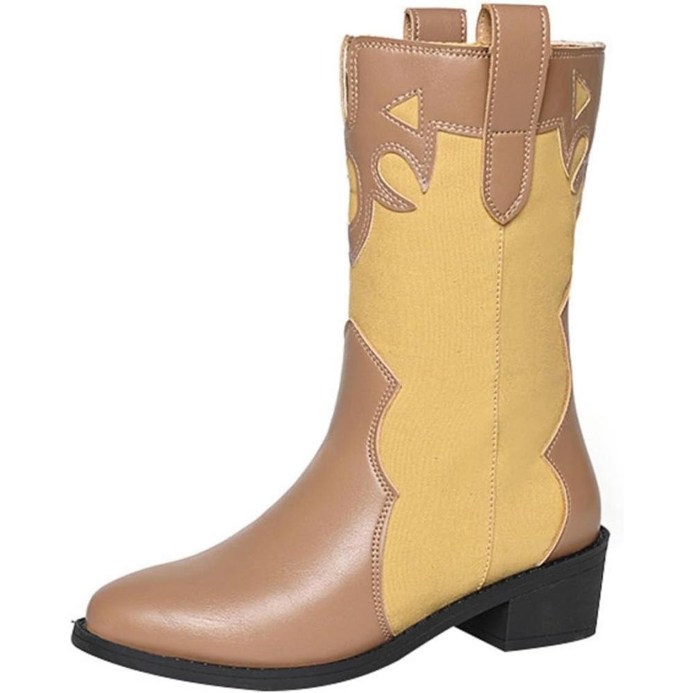 image:imageENEN Santiag Femme Cuir Western Taille 3543 Santiag Femme Gros Mollet Bottes Cowboy Talon Haut avec Fermeture clair Bottes Western Country pour TrekkingEva Kaki