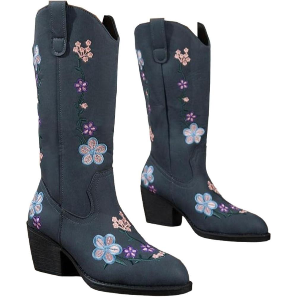 image:imageENEN Santiag Femme Cuir Western Taille 3643 Santiag Femme Gros Mollet Bottes Cowboy Talon Haut avec Fermeture clair Bottes Western Country pour TrekkingFr99 Bordeaux