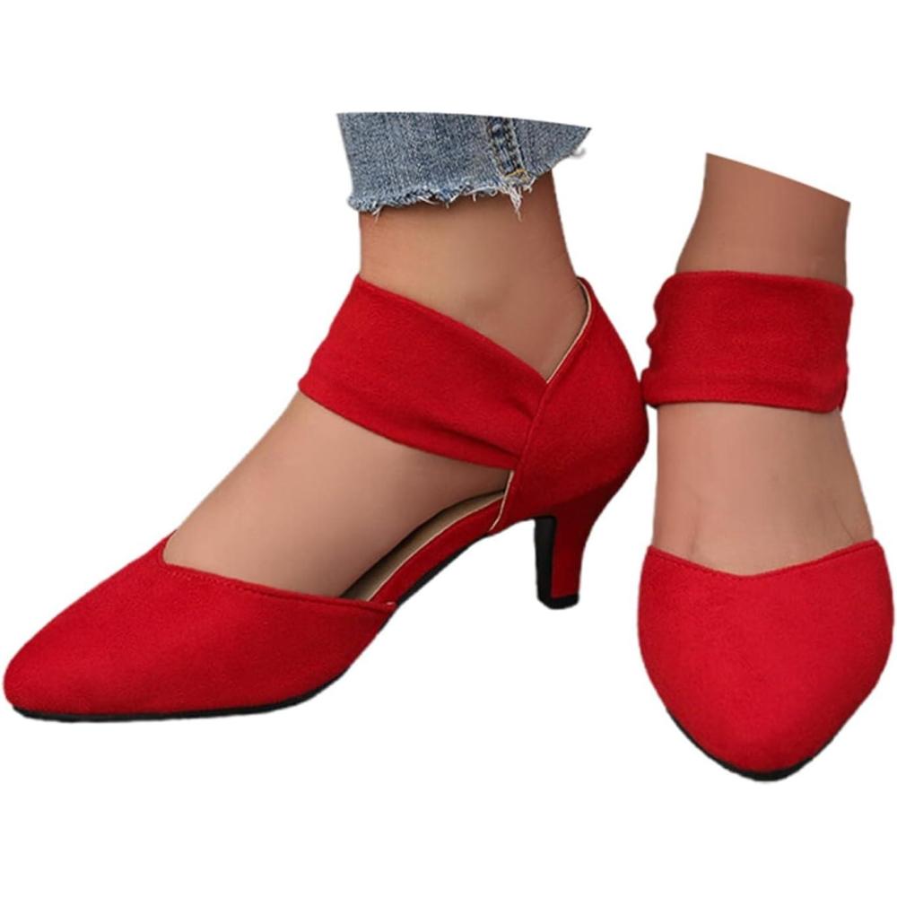 image:imageGenerisch Chaussures dhiver pour femme Pointe pointue Talon bloc pour femme Couleur unie lgantes Vert foncRouge