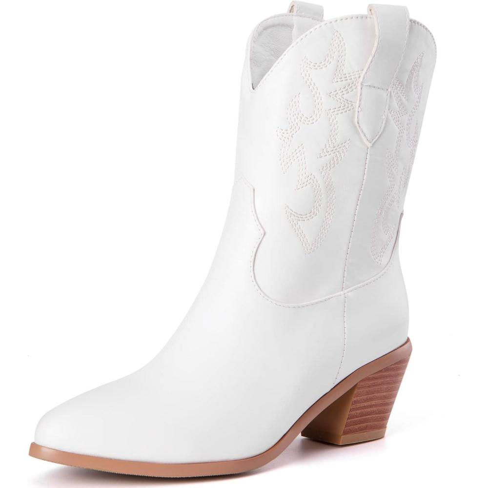 image:imageKurzwelle WesternCowboystiefel mit Spitzen Zehen und BlockabstzenBlanc