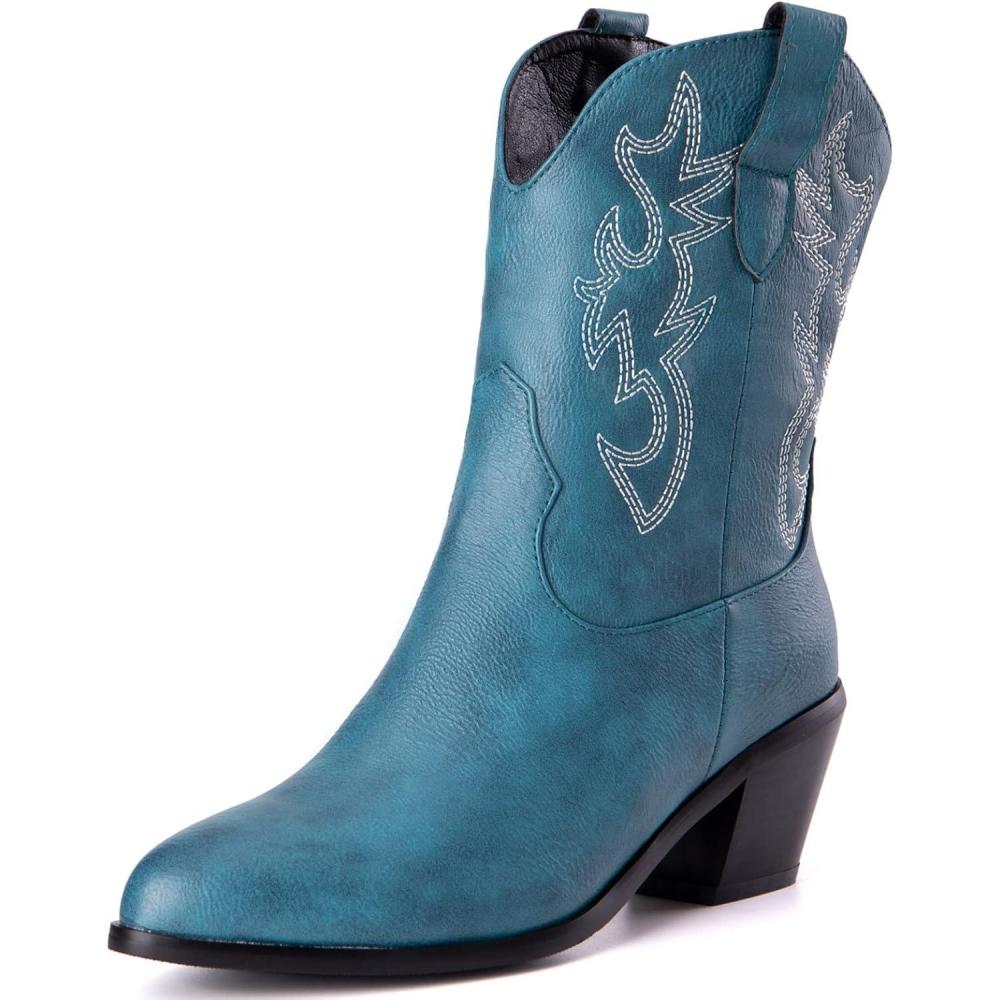 image:imageKurzwelle WesternCowboystiefel mit Spitzen Zehen und BlockabstzenBleu