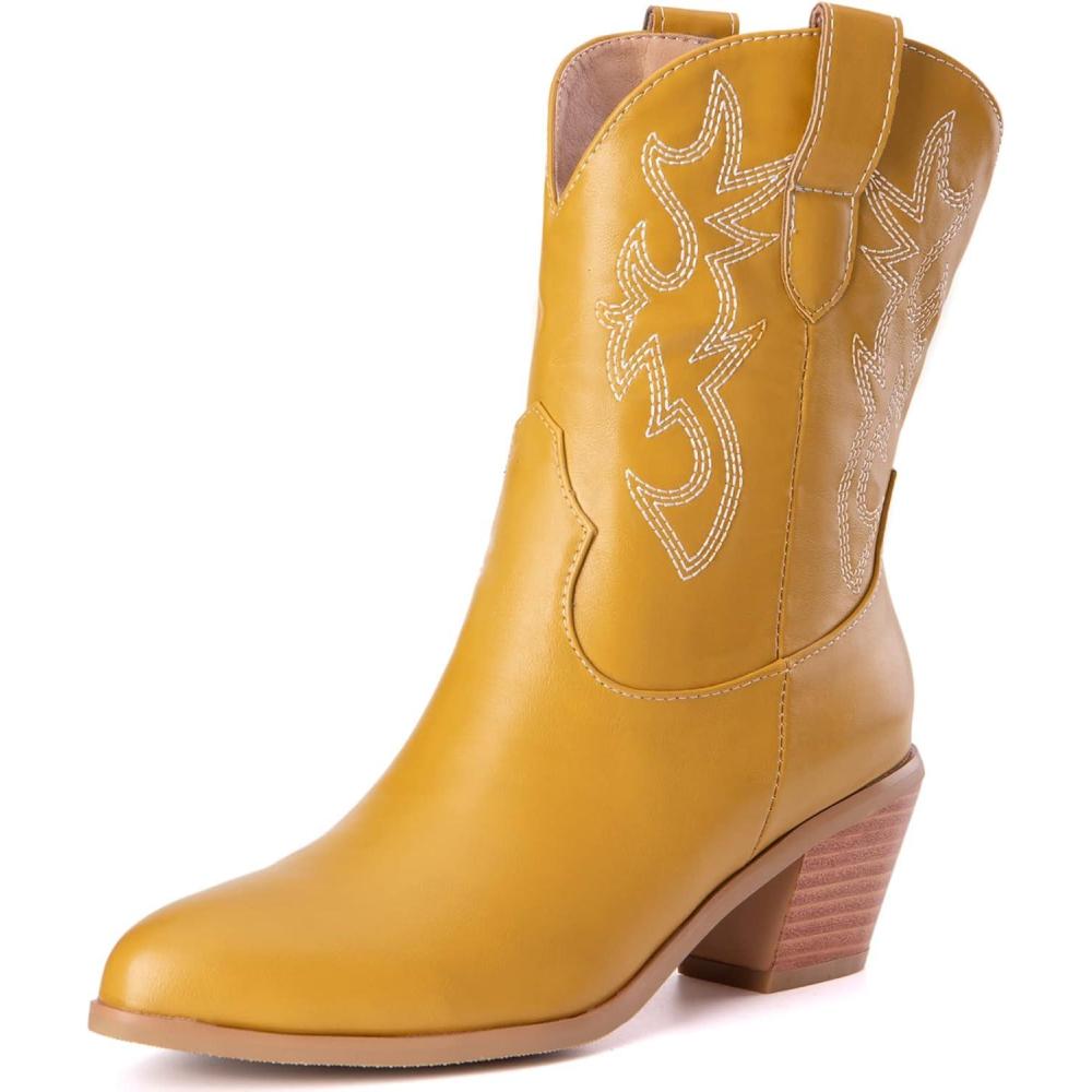 image:imageKurzwelle WesternCowboystiefel mit Spitzen Zehen und BlockabstzenJaune
