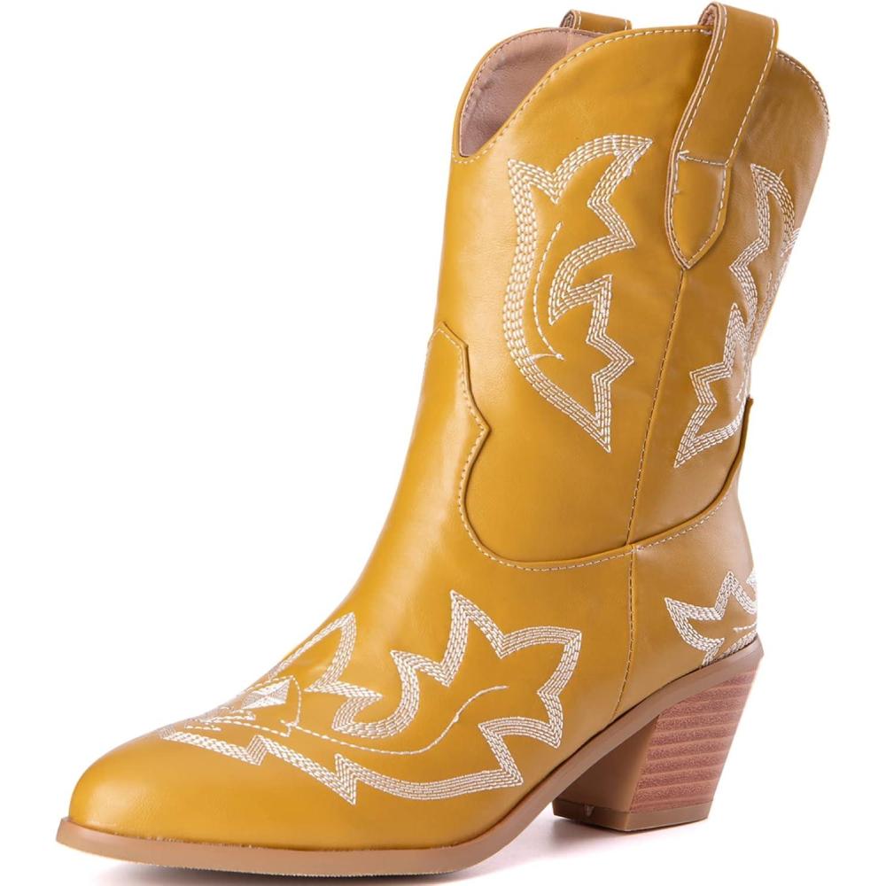 image:imageKurzwelle WesternCowboystiefel mit Spitzen Zehen und BlockabstzenJaune1