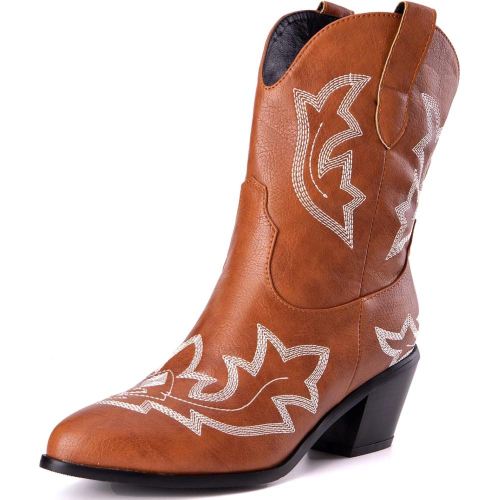 image:imageKurzwelle WesternCowboystiefel mit Spitzen Zehen und BlockabstzenMarron Clair