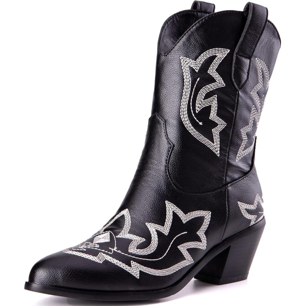 image:imageKurzwelle WesternCowboystiefel mit Spitzen Zehen und BlockabstzenNoir1