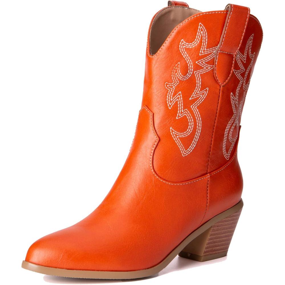 image:imageKurzwelle WesternCowboystiefel mit Spitzen Zehen und BlockabstzenOrange
