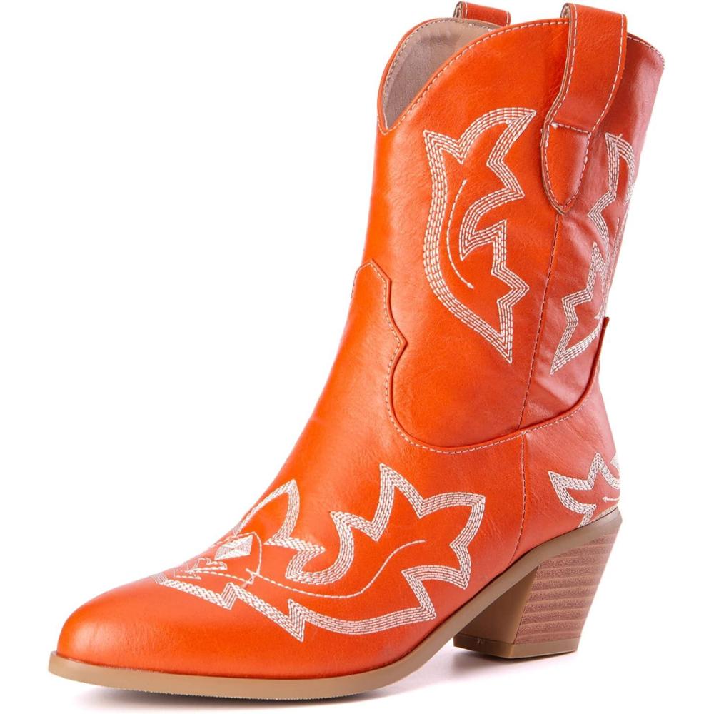 image:imageKurzwelle WesternCowboystiefel mit Spitzen Zehen und BlockabstzenOrange1