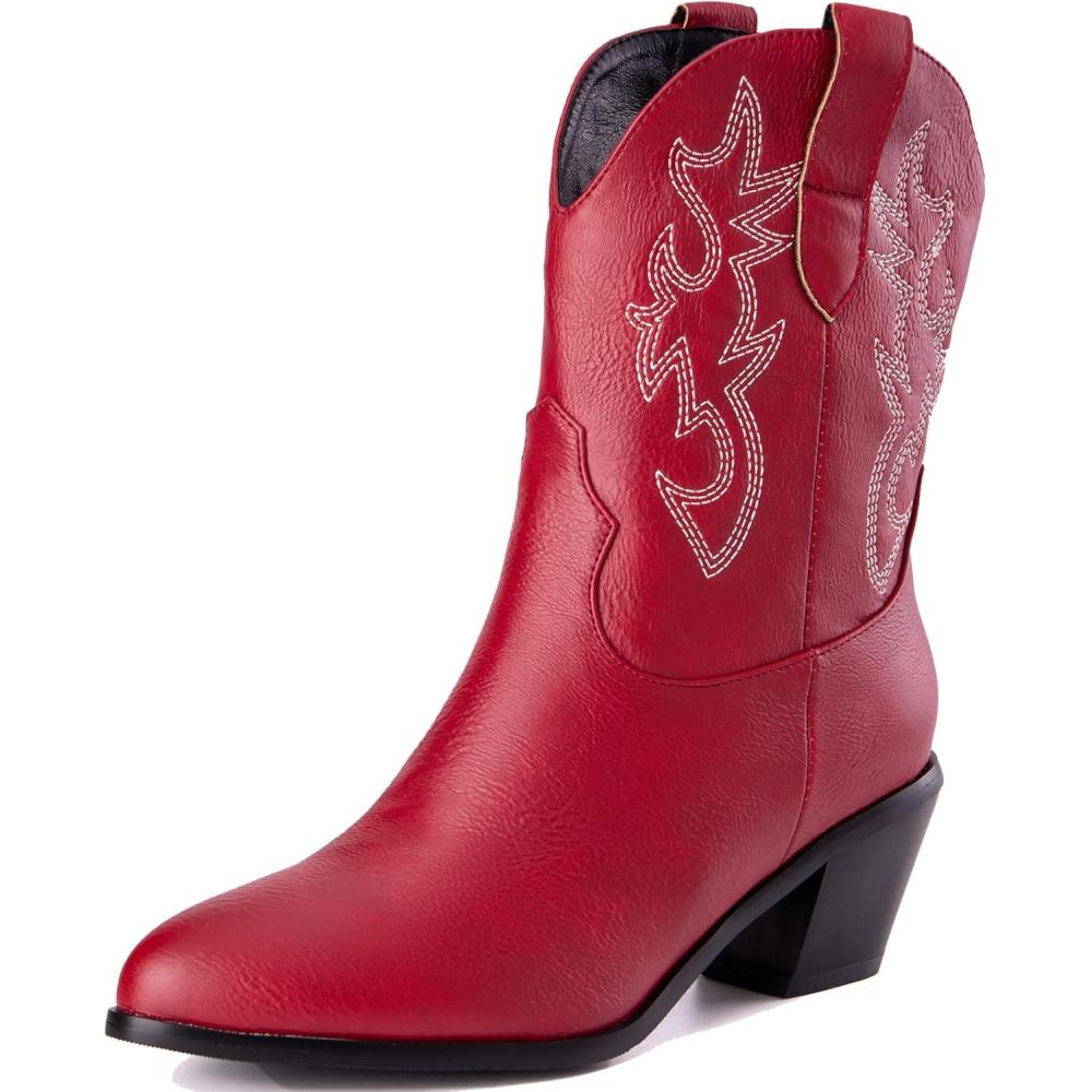 image:imageKurzwelle WesternCowboystiefel mit Spitzen Zehen und BlockabstzenRouge