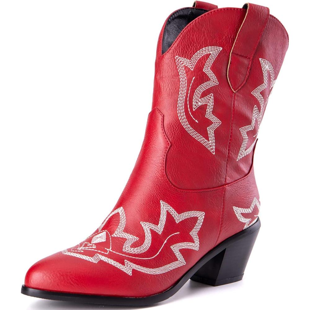 image:imageKurzwelle WesternCowboystiefel mit Spitzen Zehen und BlockabstzenRouge1