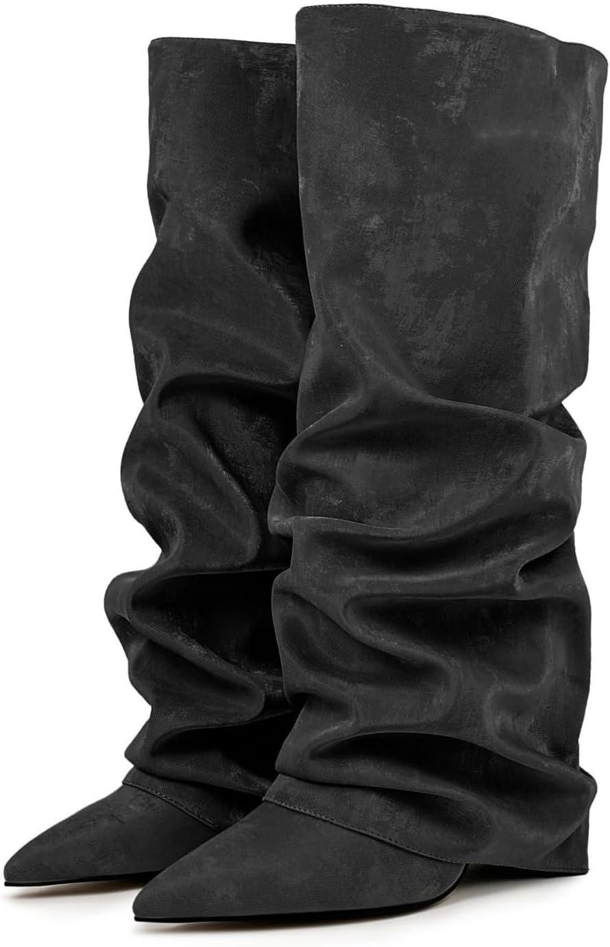 image:imageBottes Western Femme Bottes Cuissarde Hiver Femme Petit Talons Longues pour Talon Haut Chaussure Talon Boot Cuir Confortable pourNoir