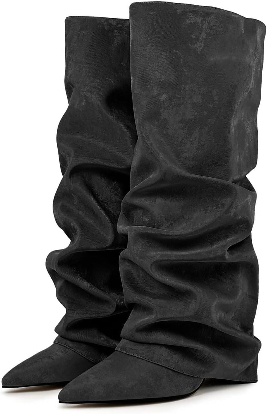 image:imageBottes Western Femme Bottes Cuissarde Hiver Femme Petit Talons Longues pour Talon Haut Chaussure Talon Boot Cuir Confortable pourNoir
