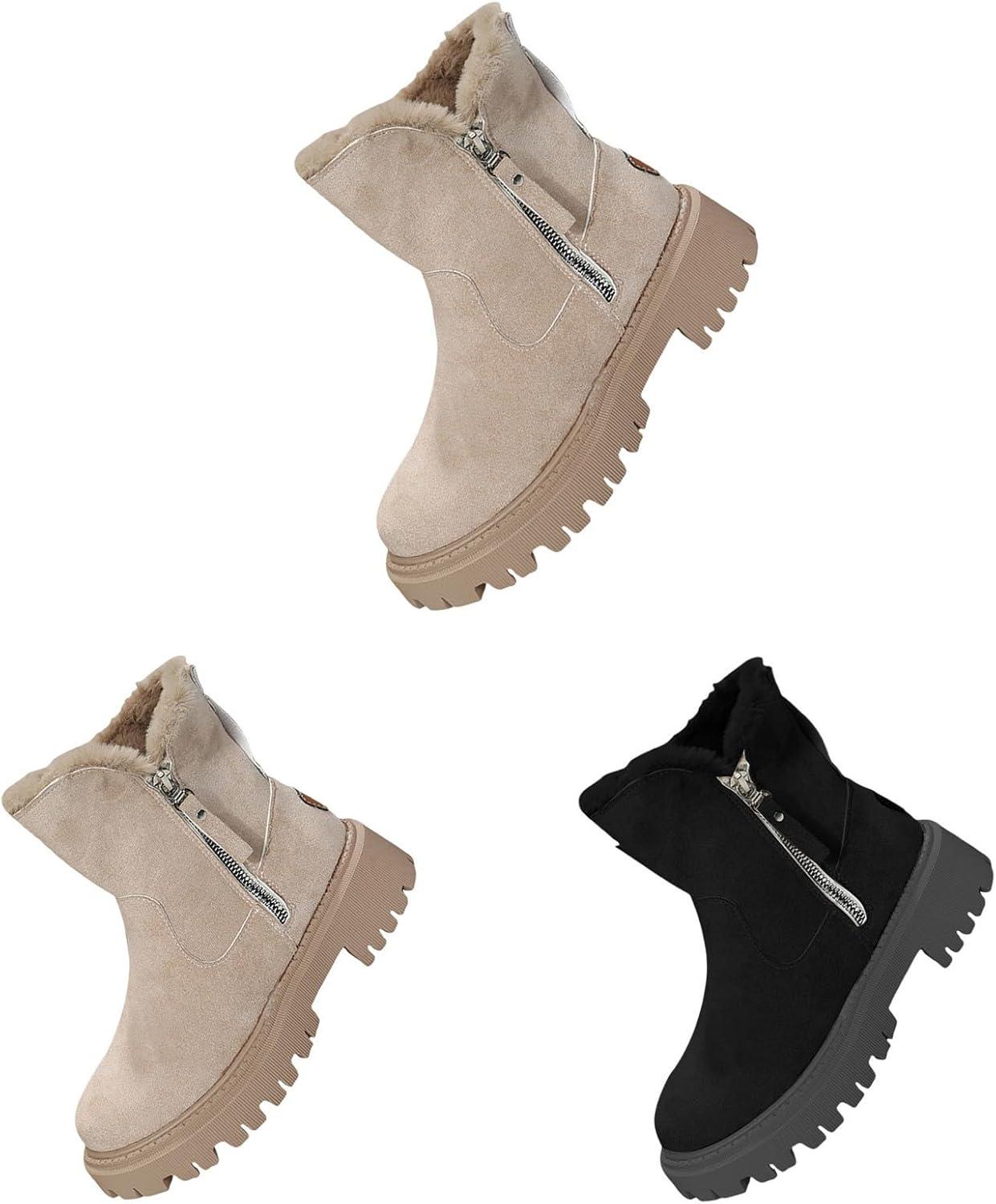 image:imageBottines dhiver pour femme lgantes En daim Courtes Confortables enfiler Style mdival Avec fermeture clair Bottes mihautes Bottes westernBeige