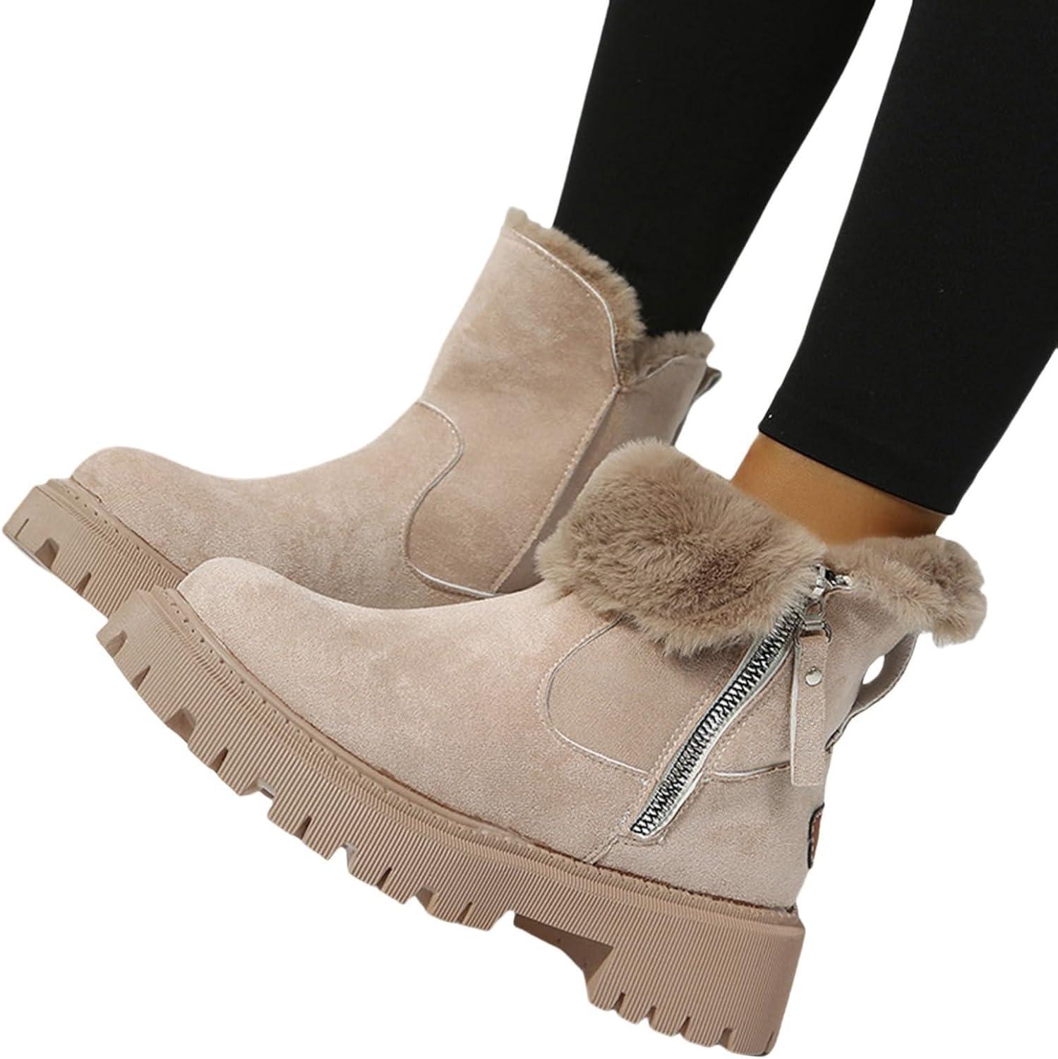 image:imageBottines dhiver pour femme lgantes En daim Courtes Confortables enfiler Style mdival Avec fermeture clair Bottes mihautes Bottes westernBeige