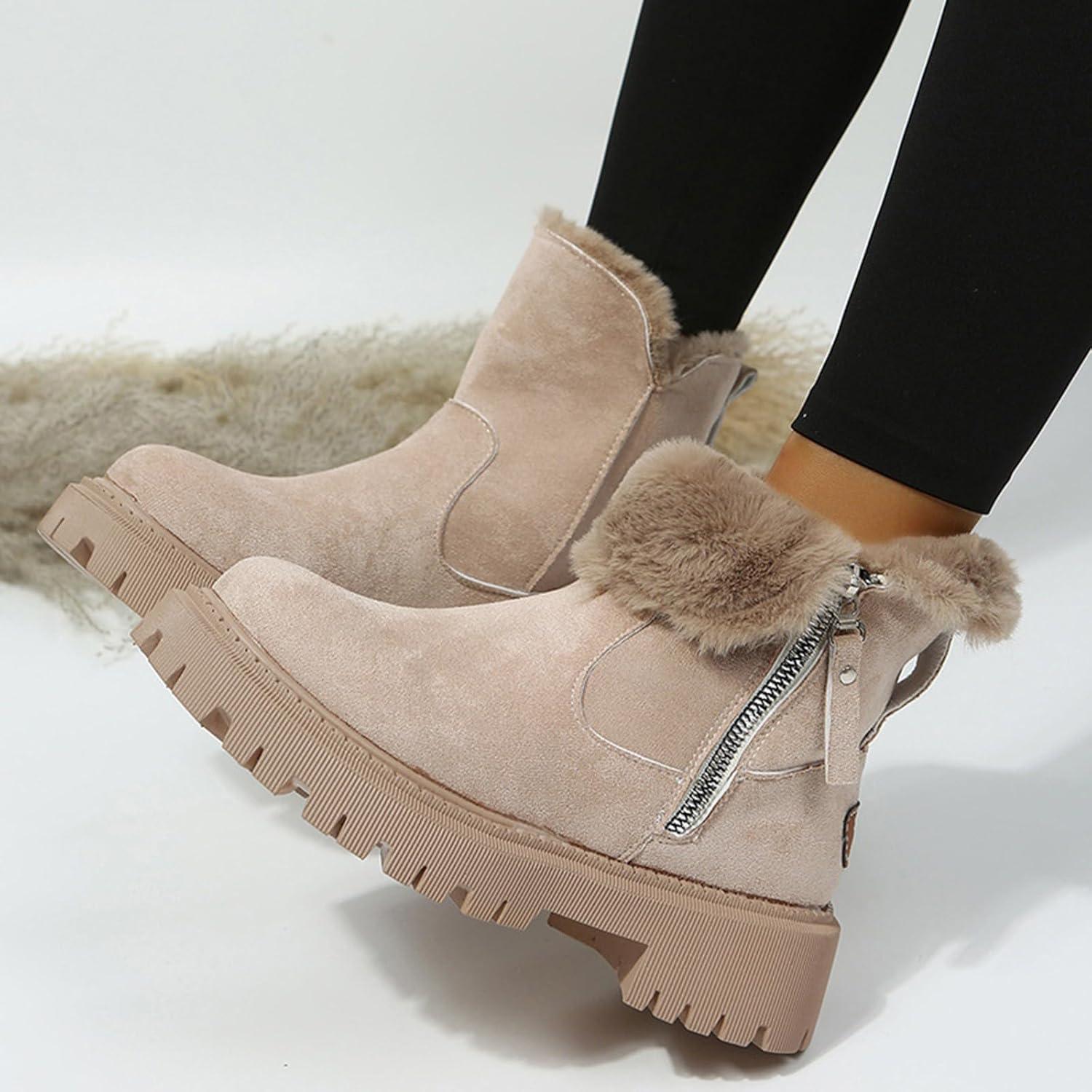 image:imageBottines dhiver pour femme lgantes En daim Courtes Confortables enfiler Style mdival Avec fermeture clair Bottes mihautes Bottes westernBeige